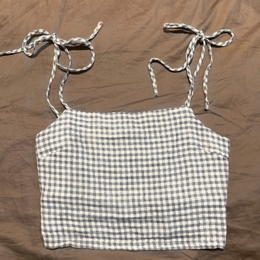 Brandy Melville Blue and White Dena Tank Crop Top